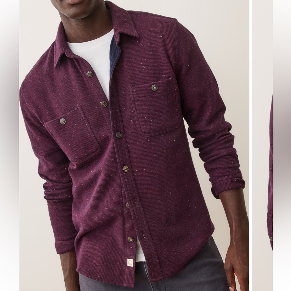 NWT Marine Layer Pacifica Regular Fit Twill Shirt‎ Men's Burgundy Button small